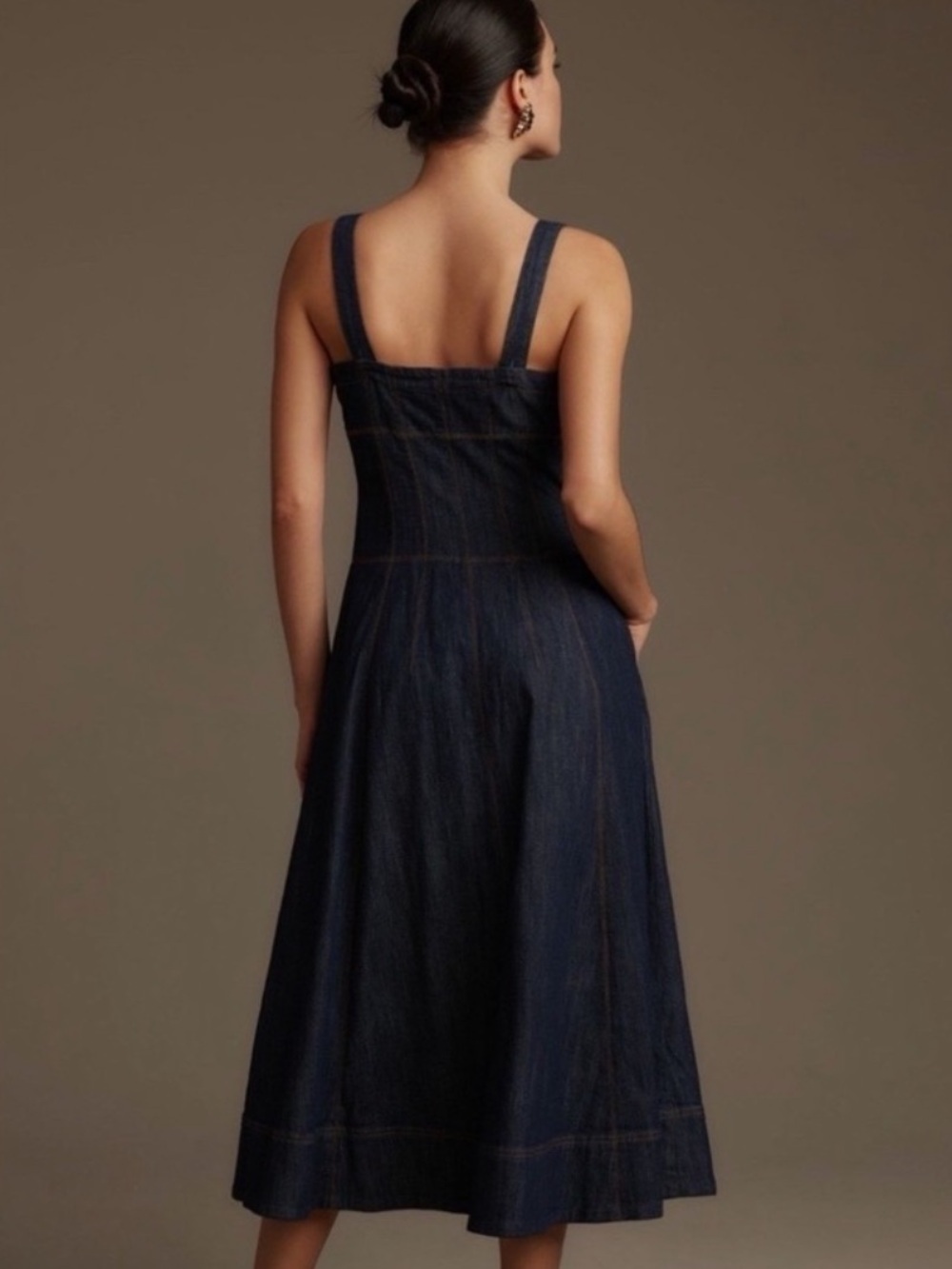 NWT Anthropologie Maeve Button Front blue Denim Maxi Corse Dress 6 Chore dress - Picture 2 of 11